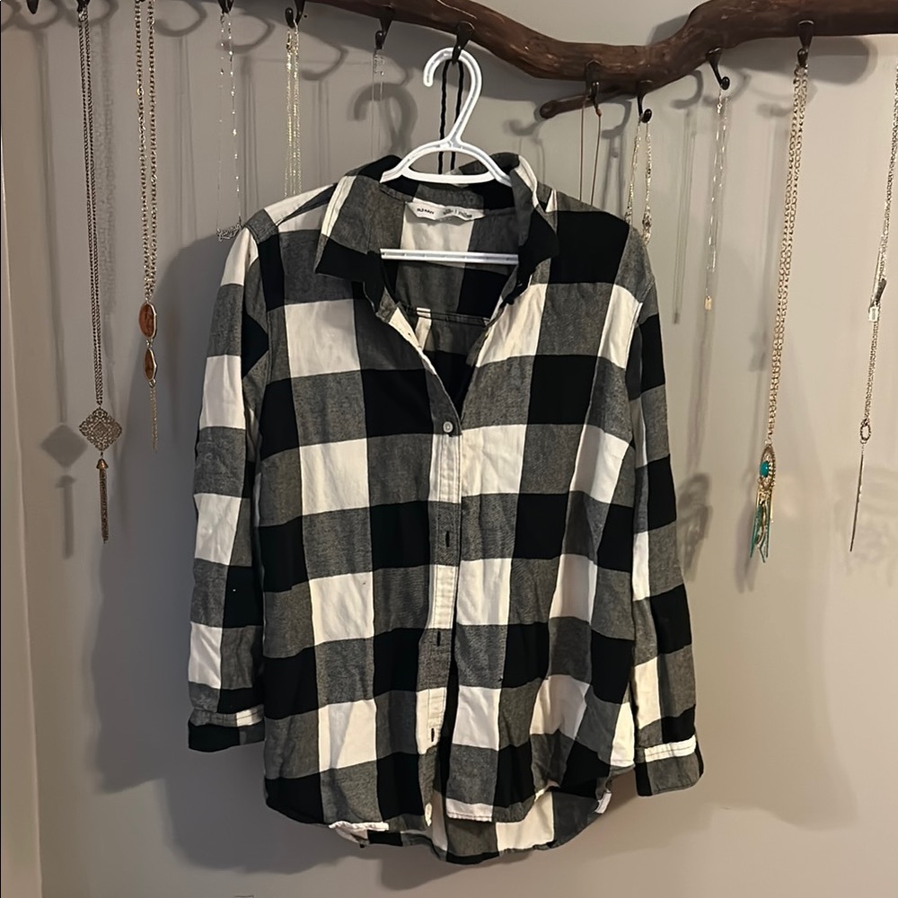 Black and White Plaid Button-Up Shirt - Picture 1 of 1